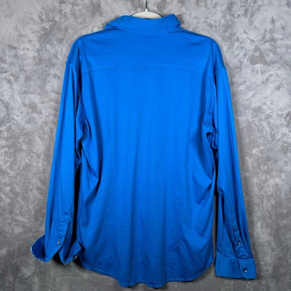 Butter Cloth Button Up Shirt Blue Check Trim Men’s L Long Sleeve Cotton - Picture 2 of 7